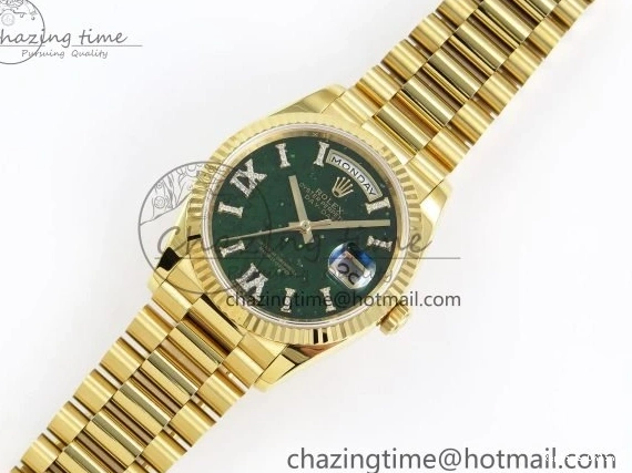 0212 Day Date 36 YG RAF 1:1 Best Edition Green Stone Roman Dial on YG Bracelet A Durable 1524